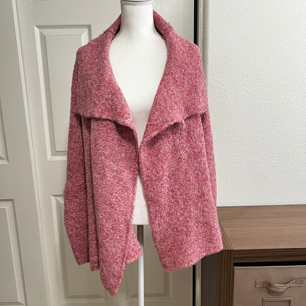 Free People FP One Pink Marled Wool Blend Asymmetrical Shawl Cardigan XS/S New